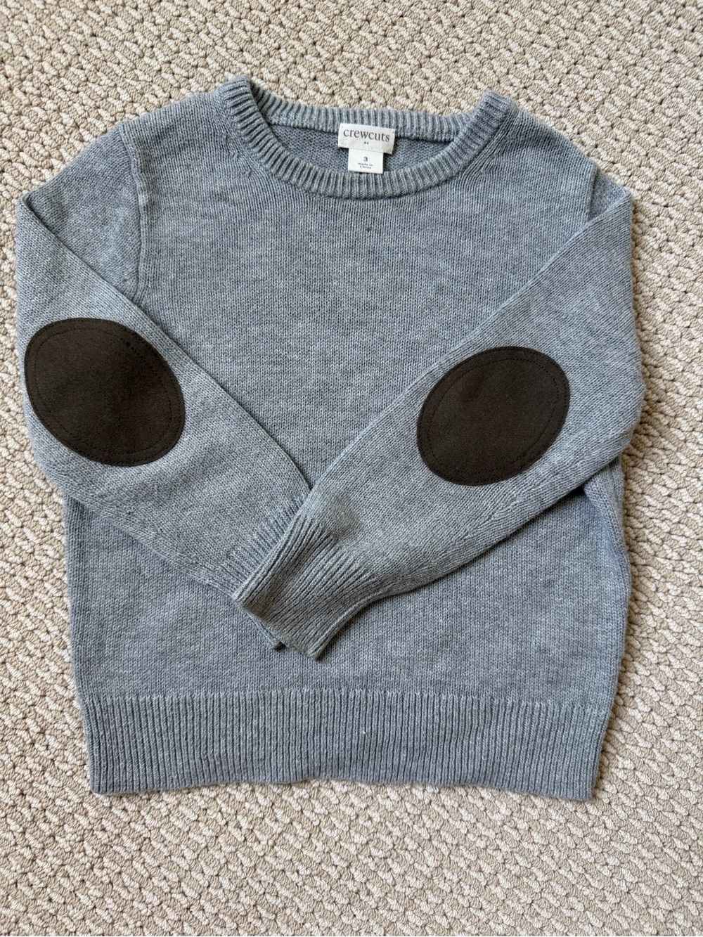 Crewcuts Gray Crewneck Sweater with Black Elbow Patches